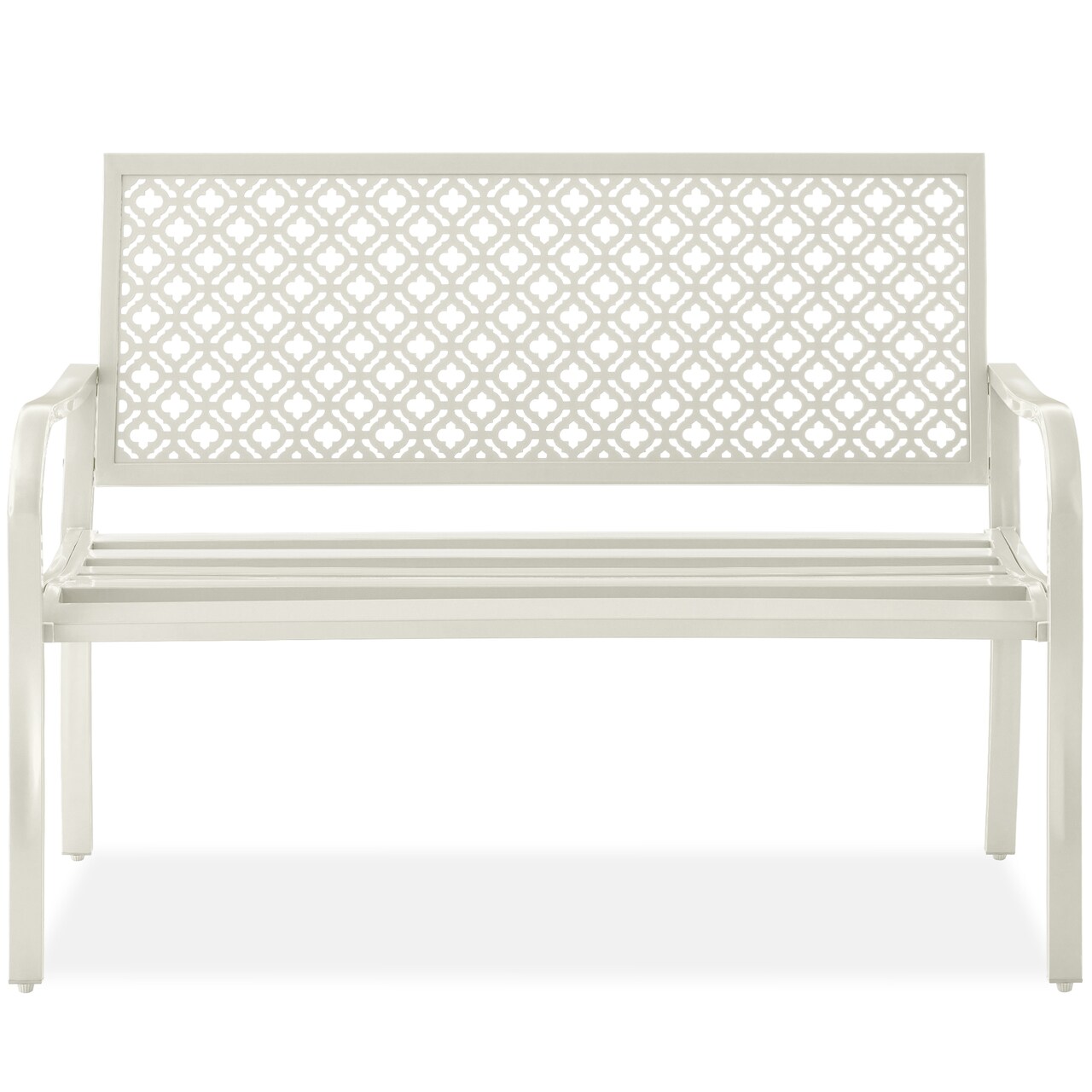 Best Choice Products Indoor Outdoor Steel Garden Bench w/ Geometric Backrest, Foot Levelers